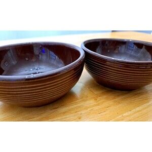 McCoy Pottery 2 VTG Brown Ribbed Glazed Bowls Soup Cereal Dessert Ice Cream